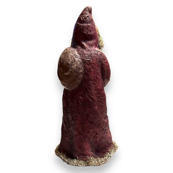 Retro Old World Style Santa Clause Figurine with VTG Tinsel & Tree Mixed Media - Picture 4 of 10